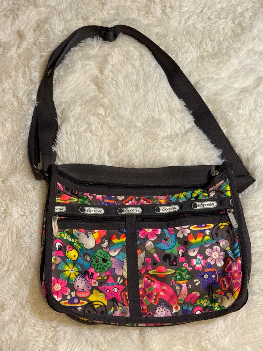 LeSportsac Multicolored Whimsical Magic Mushroom Space Print Crossbody Messenger